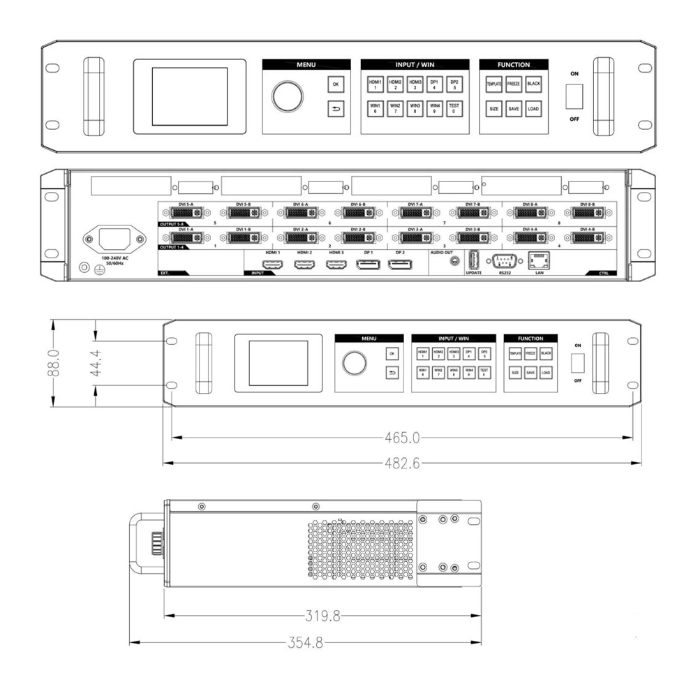 PROCESSADOR DE VIDEO WALL 5X8 - 3 HDMI E 2 DISPLAYPORT x 8 DVI 8K E 4K 60HZ (FLEXPORT)