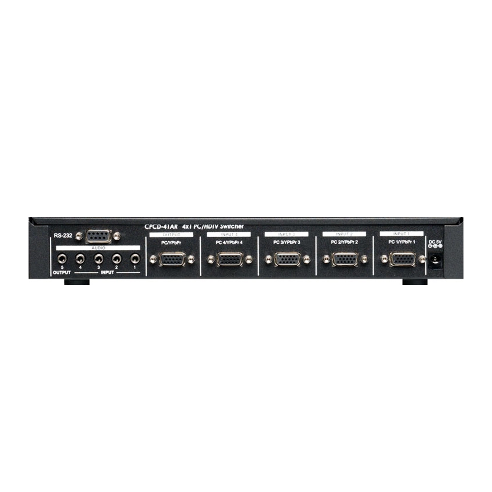 Seletot e Switcher VGA 4x1 com entrada de aúdio individual P2 e RS232 1U (TV ONE)